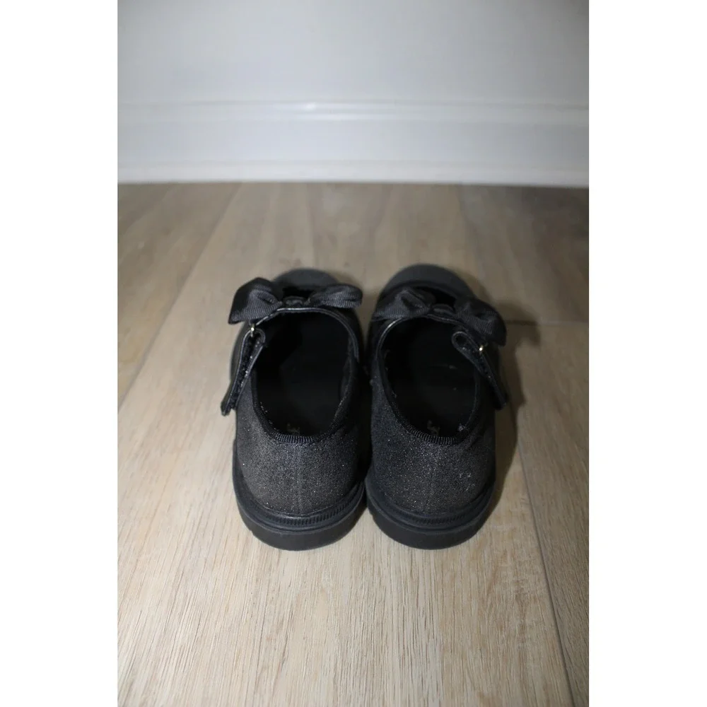 Cat & Jack Girls Black Glitter Mary Jane Bow Flats Shoes Size 10 Target Chunky